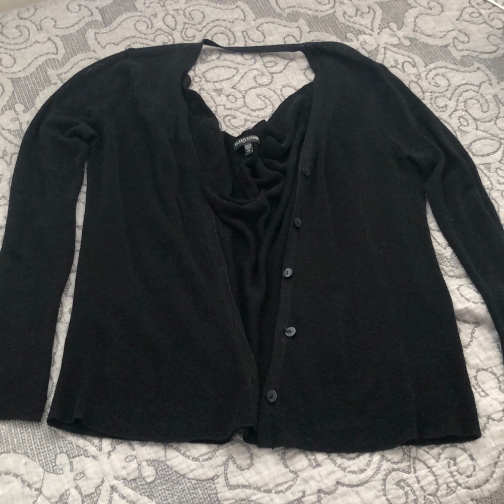 Eileen Fisher V Neck Drape Back Cardigan